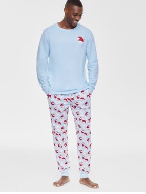 Holiday Lane Men's Santa Cotton Matching Family Pajamas Set, Blue Size 1XB NWT